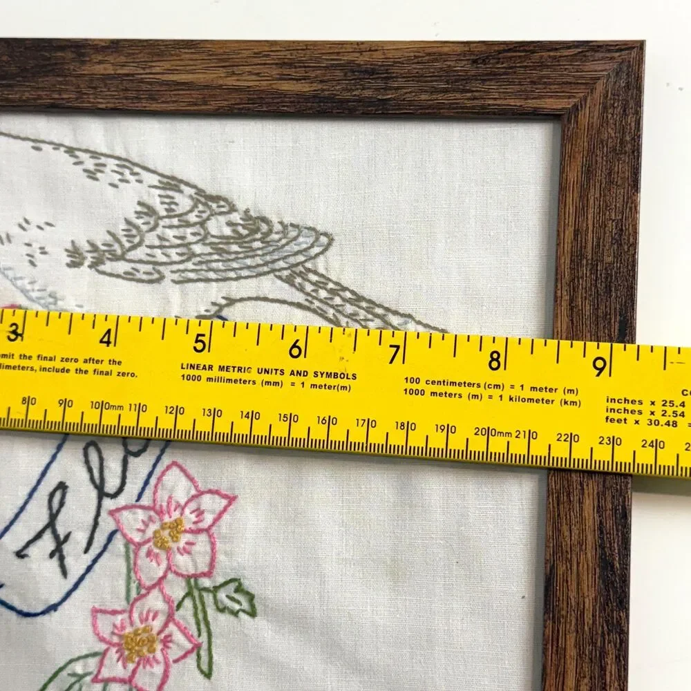 Handmade Vintage Florida State Bird & Flower Framed 9x9”